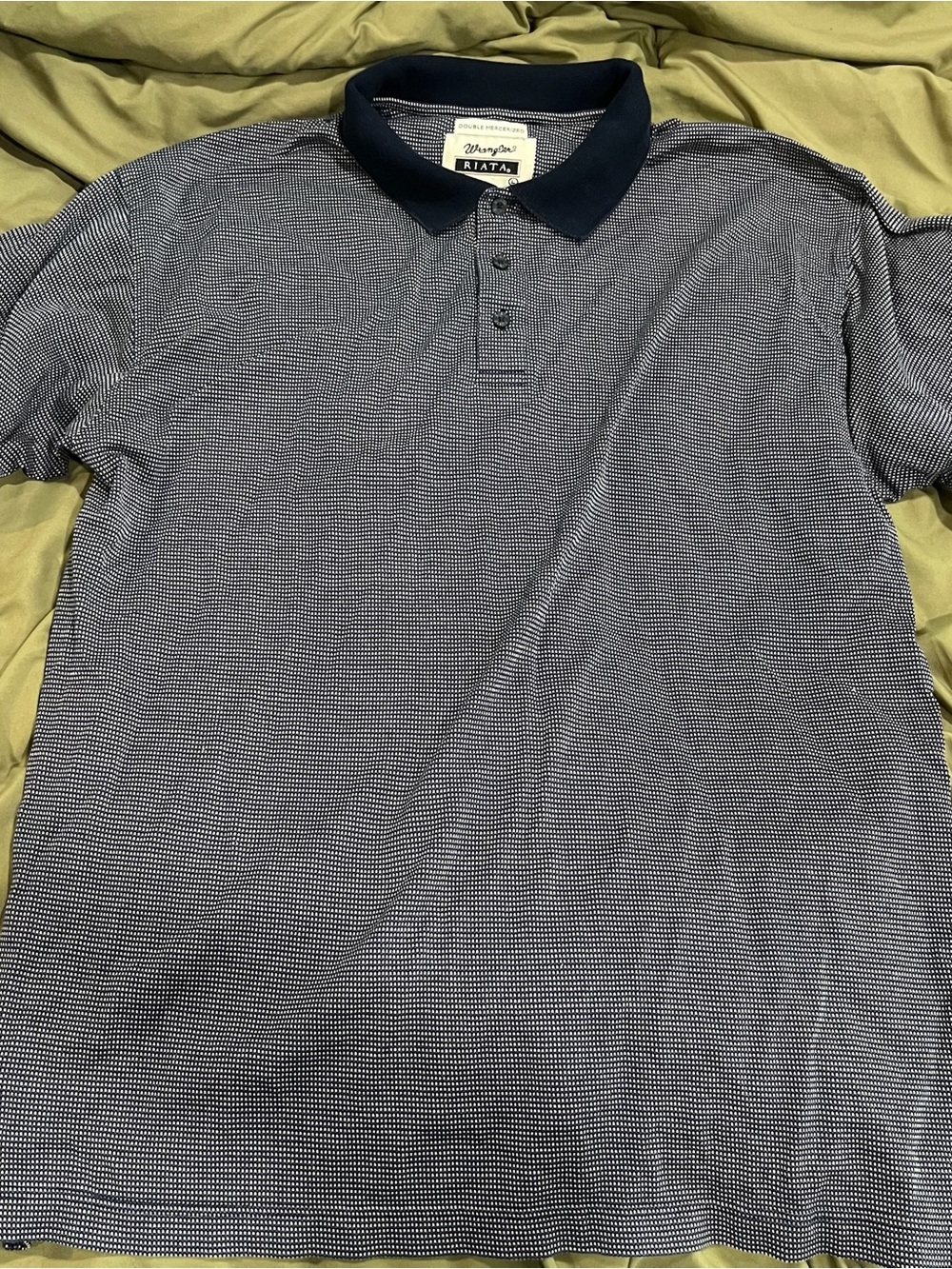 Vintage Wrangler riata Navy and White Micro-Check Polo Contrast collar large
